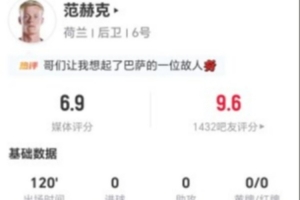 血染赛场！范赫克此役2次解围2次拦截4次抢断，13次对抗成功9次+7次长传1次成功